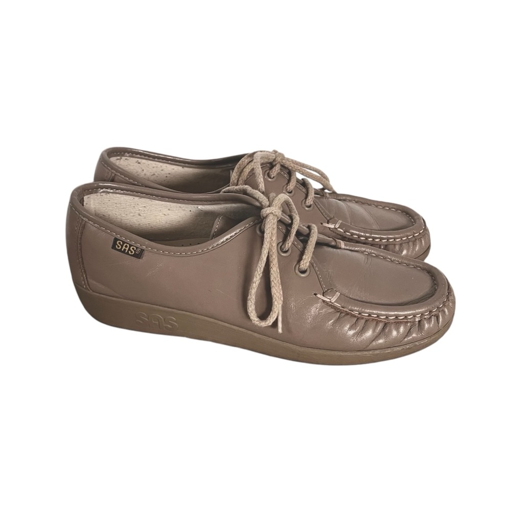 SAS Siesta Lace Up Moccasin Shoes Mocha Comfort Oxford Classic Office Size 4.5 M - Picture 3 of 16